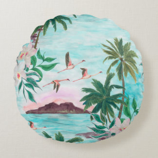 Coussins Ronds Aquarelle peinture sans couture motif avec hawaïen