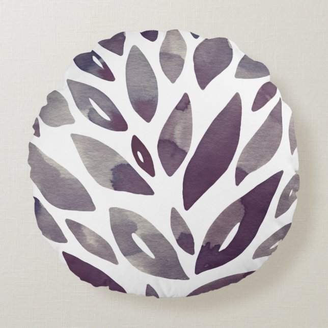 Coussins Ronds Aquarelle pétales floraux - violet et gris (Devant)