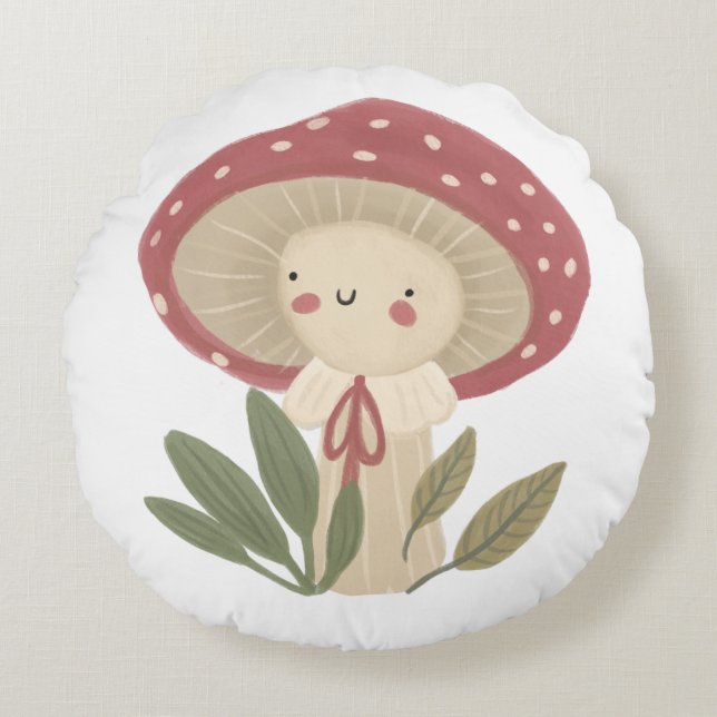 Coussins Ronds Aquarelle Petit Champignons Cute (Devant)
