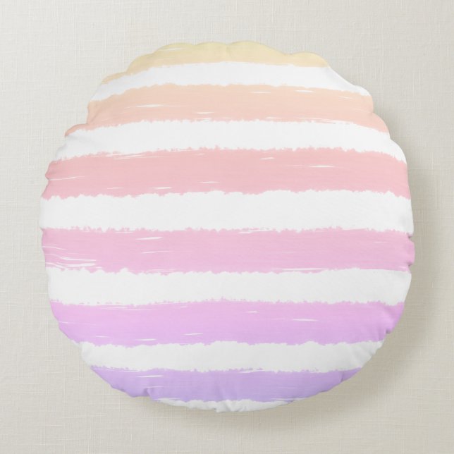 Coussins Ronds Aquarelle rose pastel violet jaune rayures (Devant)
