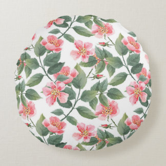 Coussins Ronds Aquarelle Rose sauvage Floral sans joint