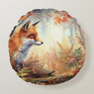 Coussins Ronds Aquarelle Rouge Renard Automne Couleur automne Nat
