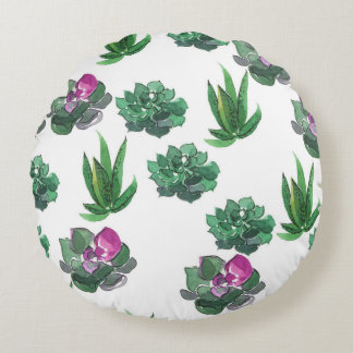 Coussins Ronds Aquarelle Succulente Conception Motif transparente