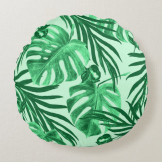 Coussins Ronds Aquarelle transparente motif avec feuilles tropica