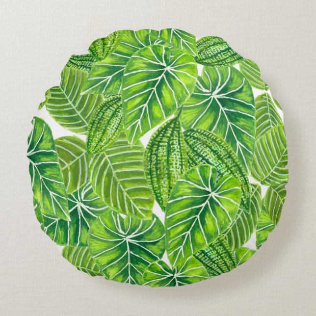 Coussins Ronds Aquarelle tropicale feuille design motif (Devant)
