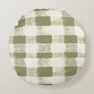 Coussins Ronds Aquarelle vintage de Bohême Plaid en Vert mousse