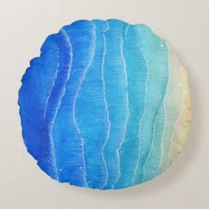 Coussins Ronds Aquarelle vue mer et plage.