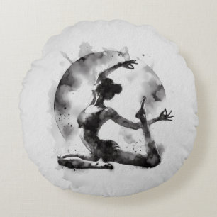 Coussins Ronds Aquarelle Yoga Reiki Pose King Pigeon à une jambe