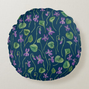 Coussins Ronds Aquarelles violettes sur fond bleu