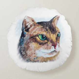 Coussins Ronds Aquarellporträt einer Katze 