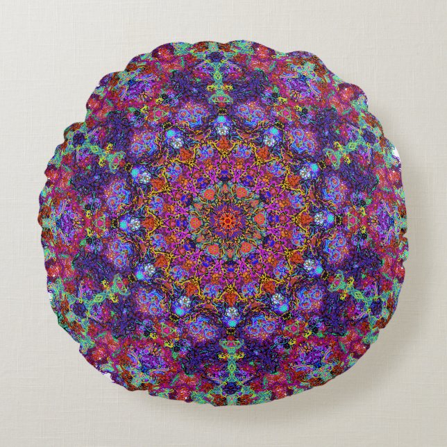 Coussins Ronds Arabesque multicolore de luxe d'ornement de (Devant)