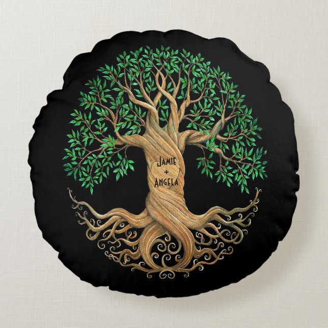 Coussins Ronds Arbre de mariage personnalisé Coeur sculpté avec n (Devant)