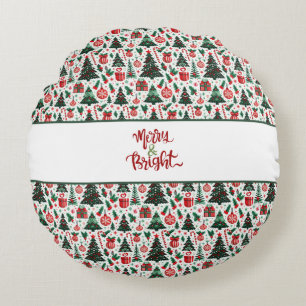 Coussins Ronds Arbre de Noël, cadeaux, sucre de canne