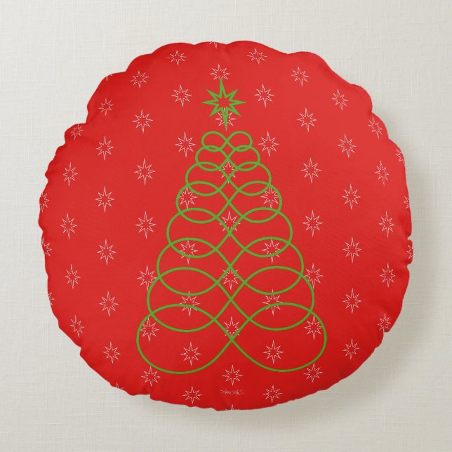 Coussins Ronds Arbre de Noël d'amour infini - Rouge, Vert, Argent (Devant)