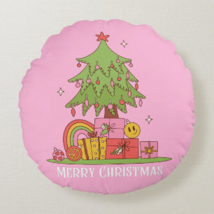 Coussins Ronds Arbre de Noël rétro rose