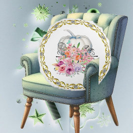 Coussins Ronds Arceau d'or blanc Citrouille automne floral aquare
