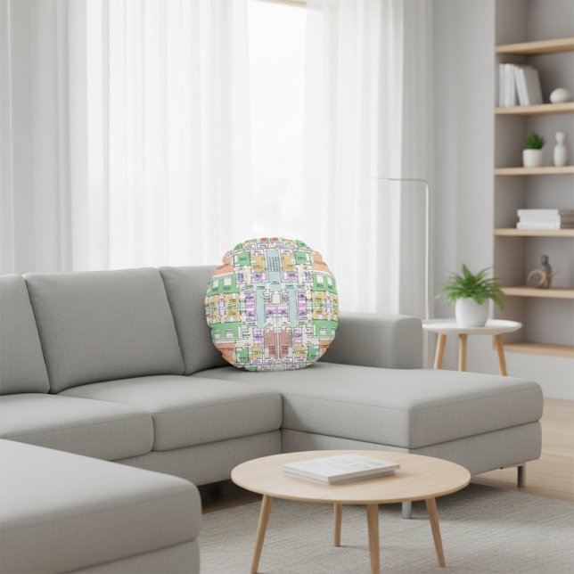 Coussins Ronds Architectural Blueprint Pattern Throw Pillow (Créateur téléchargé)