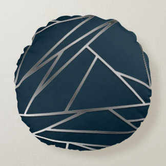 Coussins Ronds Argent bleu moderne géométrique