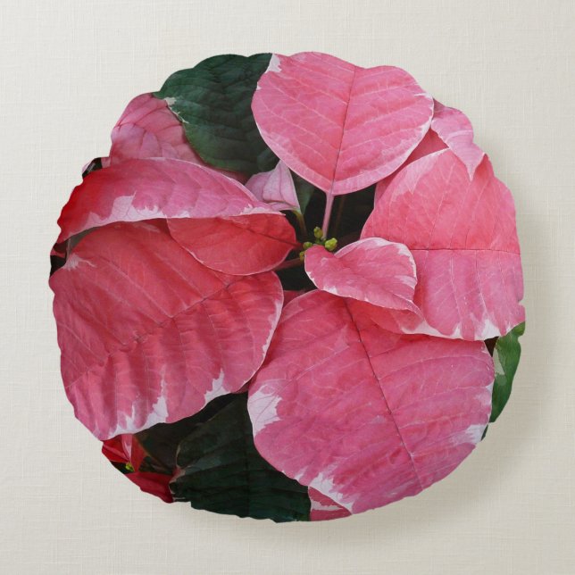 Coussins Ronds Argent Star Marbre Poinsettias Pink Holiday Floral (Devant)