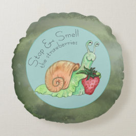 Coussins Ronds Arrêter et sentir l'escargot des fraises