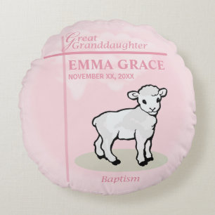 Coussins Ronds Arrière-petite-fille Baptême Rose Fille Agneau