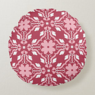 Coussins Ronds Arrière - plan à fleurs rouge et beige. Couleur