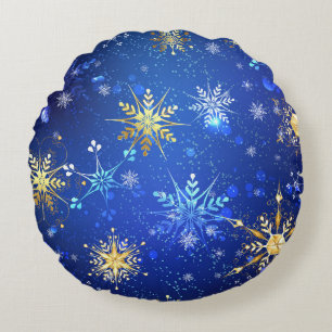 Coussins Ronds Arrière - plan Bleu XMAS avec des flocons de neige
