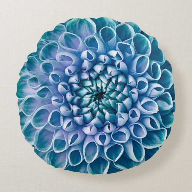 Coussins Ronds Arrière - plan de macro à fleurs turquoise Dahlia (Devant)