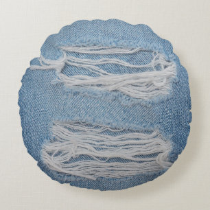 Coussins Ronds Arrière - plan de texture de jean bleu déchirée. D