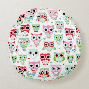 Coussins Ronds arrière - plan en pastel de hibou de couleur de