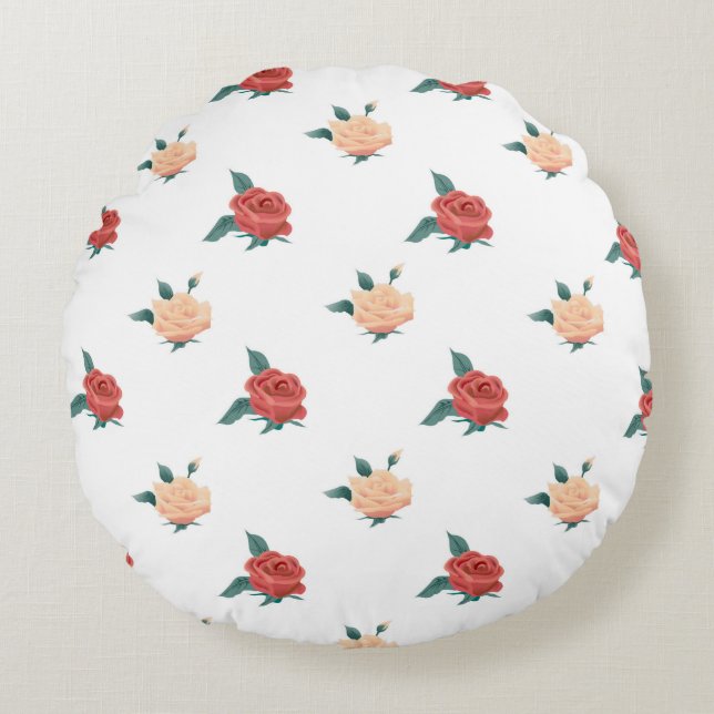 Coussins Ronds Arrière - plan floral avec des roses fleuris (Devant)