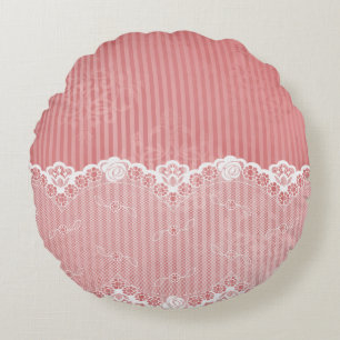 Coussins Ronds Arrière - plan rose et blanc avec la dentelle