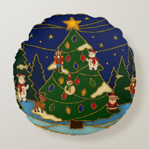 Coussins Ronds Art de cloisonné Forêt fantaisiste Noël classique 