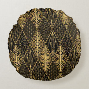 Coussins Ronds Art Déco Black Gold Elegance