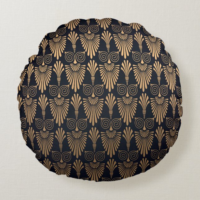 Coussins Ronds Art Déco Black Gold : Retro. (Devant)