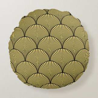 Coussins Ronds Art déco japonais : Design d'or noir