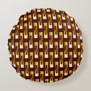 Coussins Ronds Art déco métallique géométrique - or et chocolat