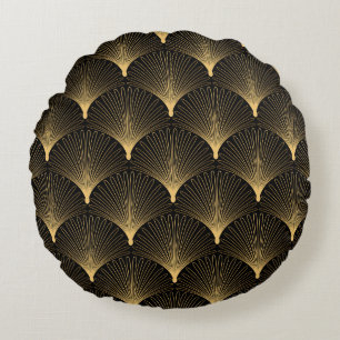 Coussins Ronds Art Déco : motif d'or noir.