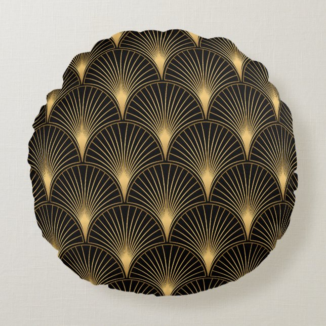 Coussins Ronds Art Déco Or Noir : Luxe incomparable (Devant)