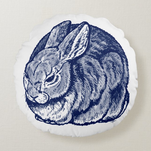 Coussins Ronds Art Dessin lapin Bleu foncé  (Devant)