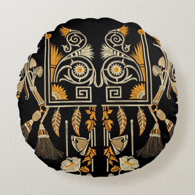 Coussins Ronds Art égyptien traditionnel frontière d'or créer mai (Devant)