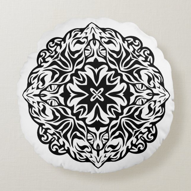 Coussins Ronds Art ethnique de style de mandala maori polynésien (Devant)