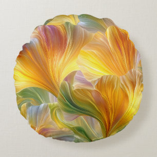 Coussins Ronds Art floral abstrait avec des pétales jaunes