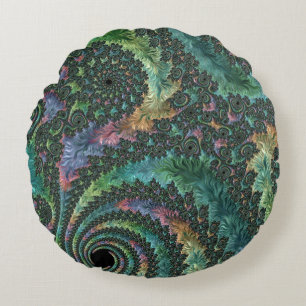 Coussins Ronds Art fractal coloré aux tons de bijoux psychédéliqu