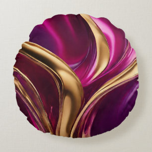 Coussins Ronds Art-Fuchsia Violet et Or-Flux Abstrait-