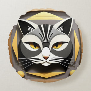 Coussins Ronds Art géométrique d'un design abstrait de chat styli