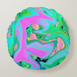 Coussins Ronds Art Liquide rose et bleu clair rétro sur Hydrangea