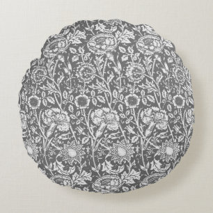 Coussins Ronds Art Nouveau Carnation Damas, gris / gris