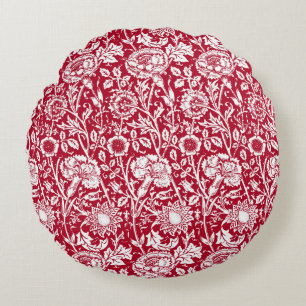 Coussins Ronds Art Nouveau Carnation Damask, rouge et blanc
