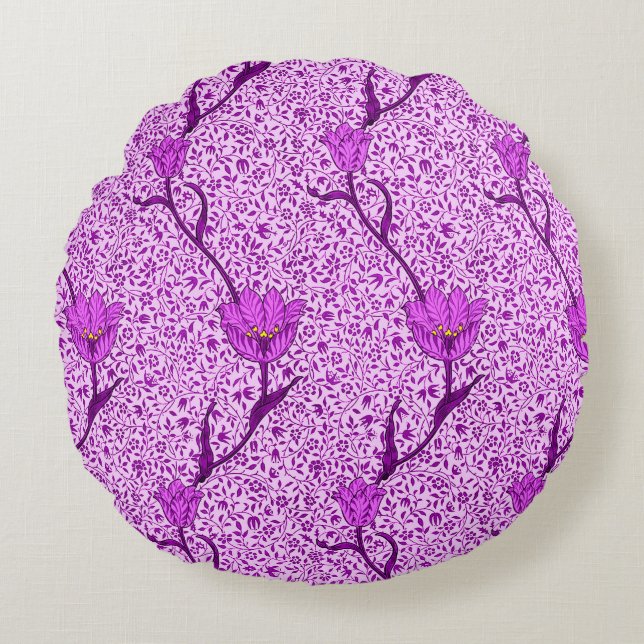 Coussins Ronds Art Nouveau Tulip Damask, Violet et Orchidée (Devant)